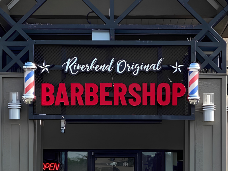 Riverbend Original Barbershop storefront sign
